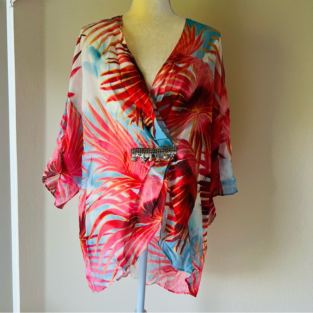 Just Cavalli Tropical Silk Swim Coverall Tunic, Sz 40